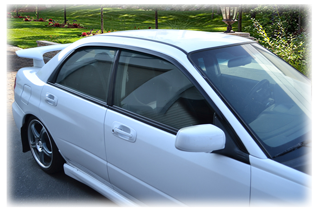 Set of 2 Tape-On Outside-Mount Window Visor Rain Guards 
in Japanese OEM Style 
to fit Sedan Models only of 
2002-2007 Subaru Impreza and Impreza WRX