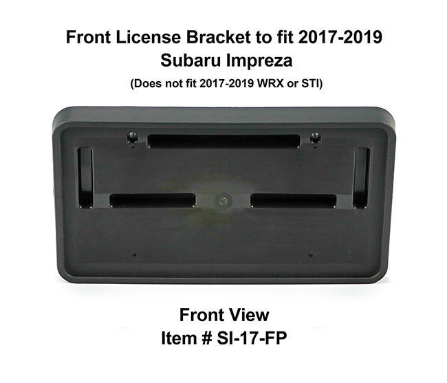 Front View of Front License Bracket SI-17-FP to fit 2017-2018 Subaru Impreza (excluding WRX & STI models) custom designed and manufactured by C&C CarWorx