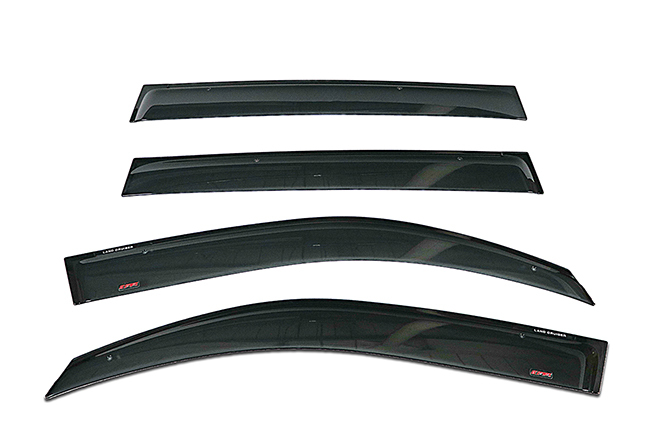 Shown: Set of four WV-08LC-TF Tape-On Outside-Mount Window Visor Rain Guards to fit 2008-2020 Toyota Land Cruiser 200 Series (OEM-type) with clip