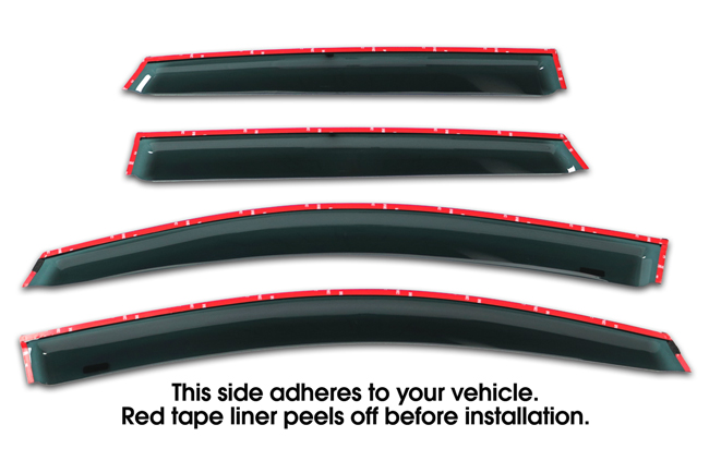 Shown with tape liner which peels off before installation: Set of Four WV-09V-TF Tape-On Outside-Mount Window Visor Rain Guards to fit 2009-15 Toyota  Venza 