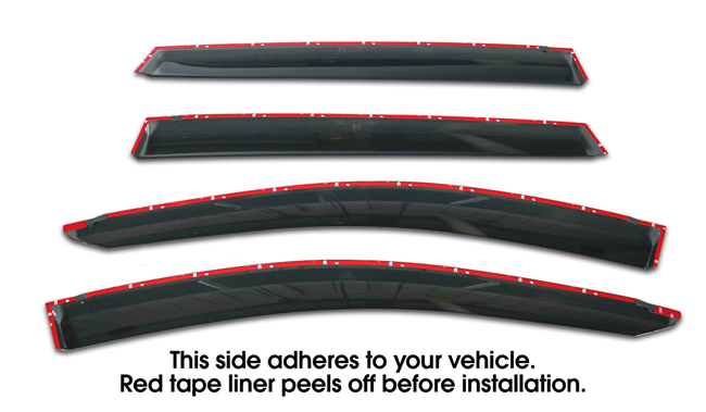 Shown with tape liner which peels off before installation: Set of Four WV-12R-TF Tape-On Outside-Mount Window Visor Rain Guards
to fit 2013-2018 Toyota  Rav4 