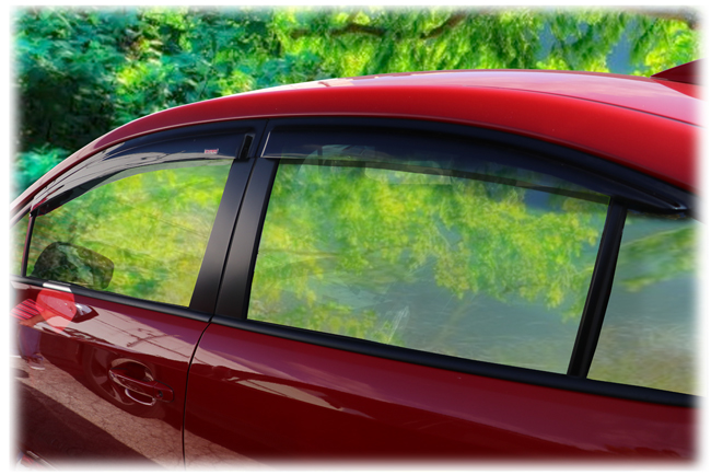 2015-2019 Subaru® Impreza WRX & STI (Sedan Models Only!) Tape-On Outside-Mount Perfect Fit Side Window Visor Rain Guards shown on a 2018 Impreza WRX STI