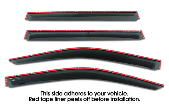 Shown with tape liner which peels off before installation: Set of Four WV-14H-TF Tape-On Outside-Mount Window Visor Rain Guards
to fit 2014-2019 Toyota  Highlander 