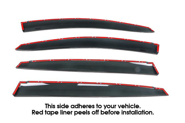 Shown with tape liner which peels off before installation: Set of 4 WV-17SI-5-TI Tape-On Outside-Mount Window Visor Rain Guards to fit 2017-2018-2019-2020-2021-2022-2023 Subaru Impreza Hatchback excluding WRX & STI models