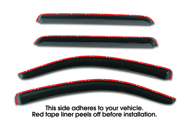 Shown with tape liner which peels off before installation: Set of Four WV-07TUC-TF Tape-On Outside-Mount Window Visor Rain Guards to fit 2007-2020 Toyota® Tundra® CrewMax 