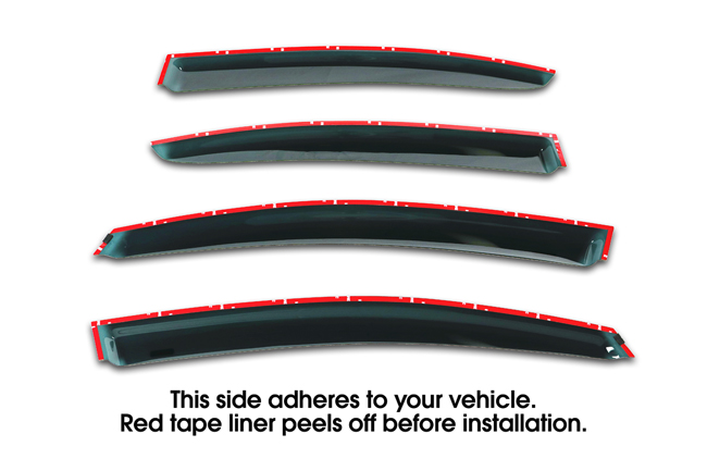 Shown with tape liner which peels off before installation: Set of 4 WV-12IS-TF Tape-On Outside-Mount Window Visor Rain Guards to fit 2012-2013-2014-2015-2016 Subaru® Impreza Sedan excluding WRX & STI models