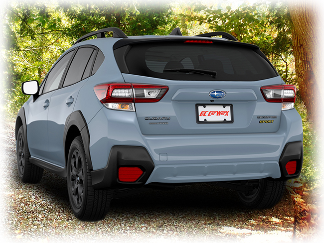 Just as your front end is greaty enhanced by the installation of the smart, custom-fit license bracket, the rear end of your 2021, 2022, 2023  Crosstrek is equally improved by the installation of the rear bracket. Adding a silver or black stainless steel frame to both front and back brackets is the icing on the cake, delivering total elegance to your vehicle's appearance.