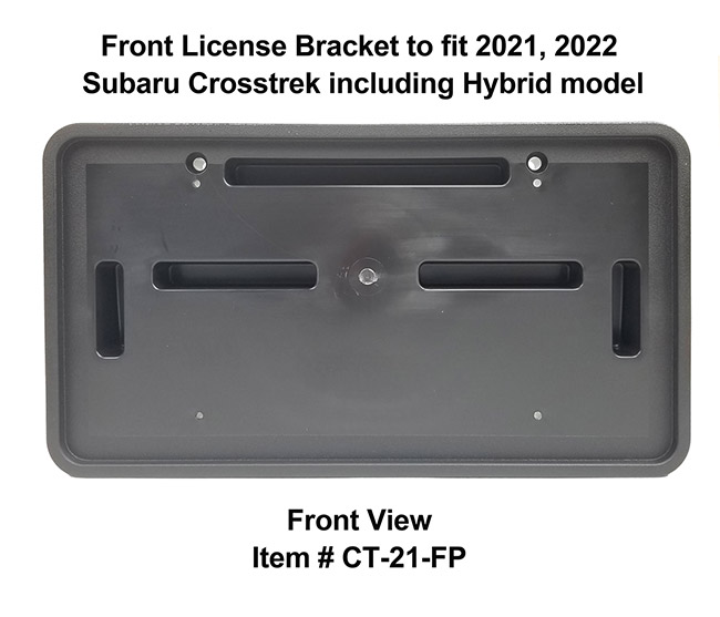 Front View of Front License Bracket CT-21-FP to fit all models of 2021, 2022 Subaru Crosstrek & Crosstrek Hybrid model 2021, 2022 custom designed and manufactured by C&C CarWorx