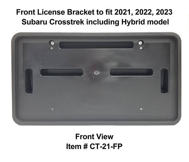 Front View of Front License Bracket CT-21-FP to fit all models of 2021, 2022, 2023  Subaru Crosstrek & Crosstrek Hybrid model 2021, 2022, 2023  custom designed and manufactured by C&C CarWorx