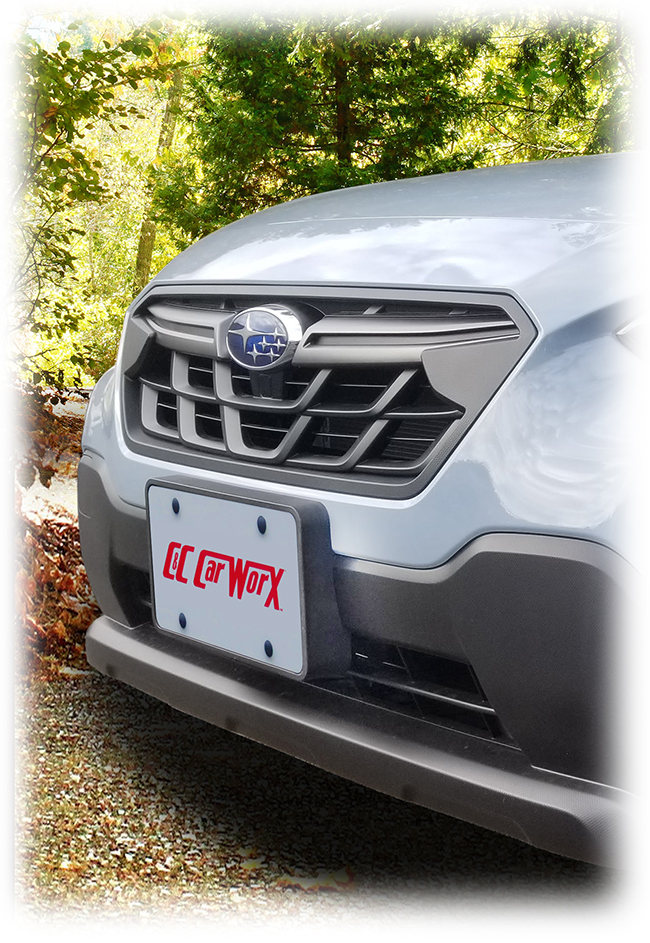 The design of your Crosstrek front end will be greatly enhanced by this smart, protective custom-made accessory by C&C CarWorx to fit your model perfectly. Bracket can enclose just your license or be embellished by a vanity frame around license. Both items will be shielded from damage and wear and tear while providing ultimate elegance to your car's styling.