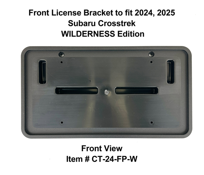 Front View of Front License Bracket CT-24-FP-W  to fit the 2024, 2025 Subaru Crosstrek Wilderness Edition)  custom designed and manufactured by C&C CarWorx