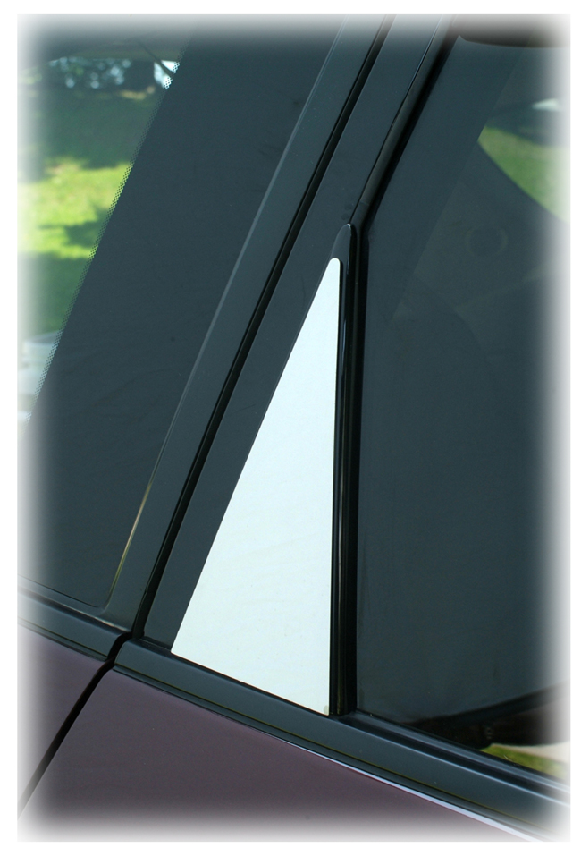 Closeup of Extreme Rear Mirrored Door Pillar Post Molding Kit to fit 2006-2013 Subaru Tribeca