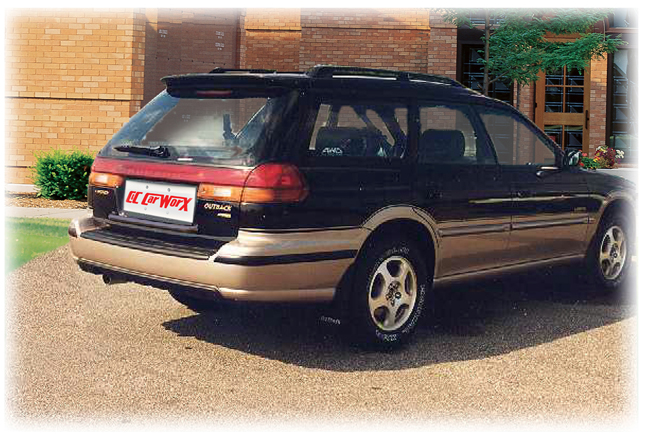 2001-2004 Subaru Legacy Outback Wagon with Black Steel Rear Gate Lift-Assist Handle Bar installed to facilitate easy operation of the rear gate