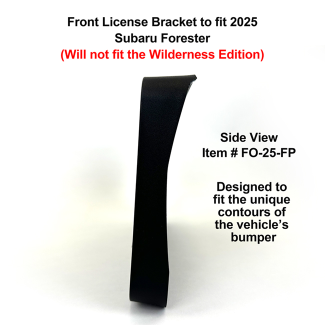 Side View of Front License Bracket FO-25-FP to fit 2025 Subaru Forester custom designed and manufactured by C&C CarWorx