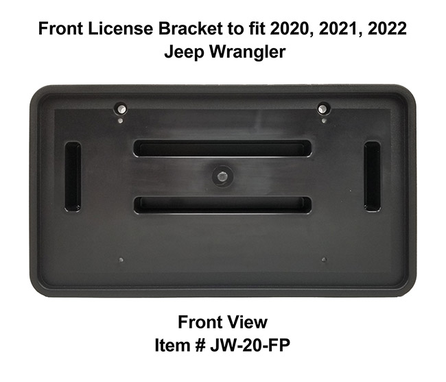 Front View of Front License Bracket JW-20-FP to fit 2020, 2021, 2022 Jeep Wrangler custom designed and manufactured by C&C CarWorx