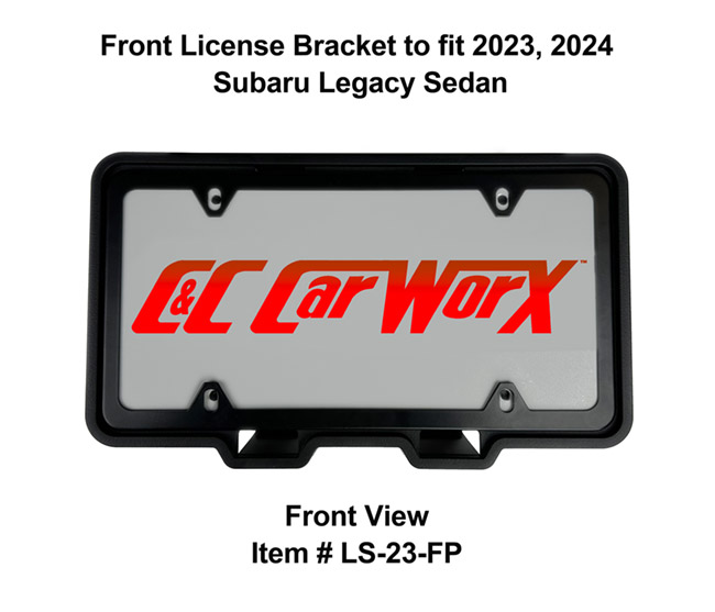 Front View of Front License Bracket LS-23-FP to fit 2023, 2024 Subaru Legacy Sedan custom designed and manufactured by C&C CarWorx
