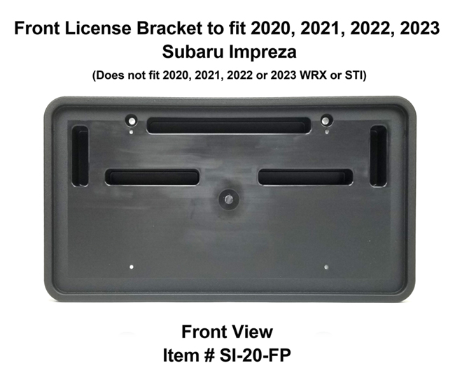 Front View of Front License Bracket SI-20-FP to fit 2020, 2021, 2022, 2023  Subaru Impreza (excluding WRX & STI models) custom designed and manufactured by C&C CarWorx