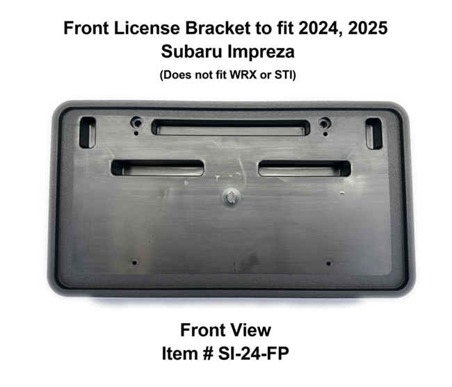 Front View of Front License Bracket SI-24-FP to fit 2024, 2025 Subaru Impreza (excluding WRX & STI models) custom designed and manufactured by C&C CarWorx