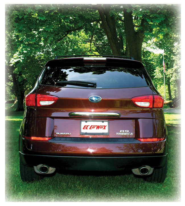 2006-2007 Subaru Tribeca with Stainless Steel Rear Gate Lift-Assist Handle Bar installed to facilitate easy operation of the rear gate