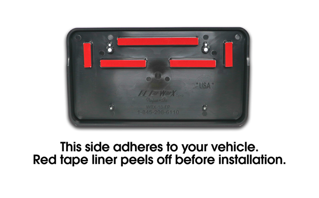 Shown is the back of the part which adheres to your vehicle. Red tape liner peels off before installation. Detailed instructions are available.