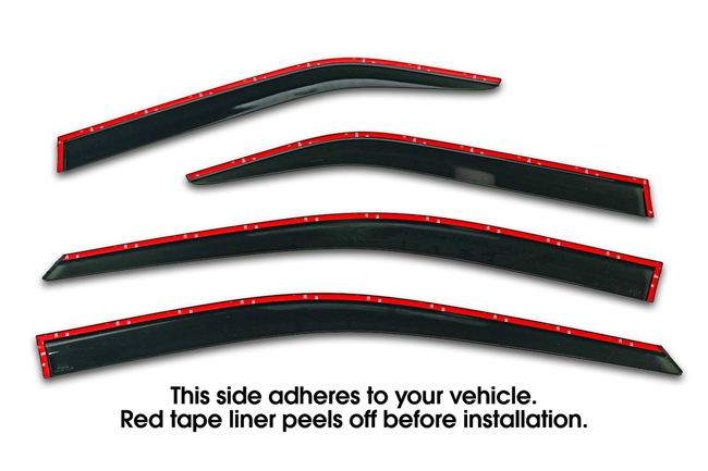 Shown with tape liner which peels off before installation: Set of Four WV-11CA-TF Tape-On Outside-Mount Window Visor Rain Guards to fit 2012-2014 Toyota  Camry 