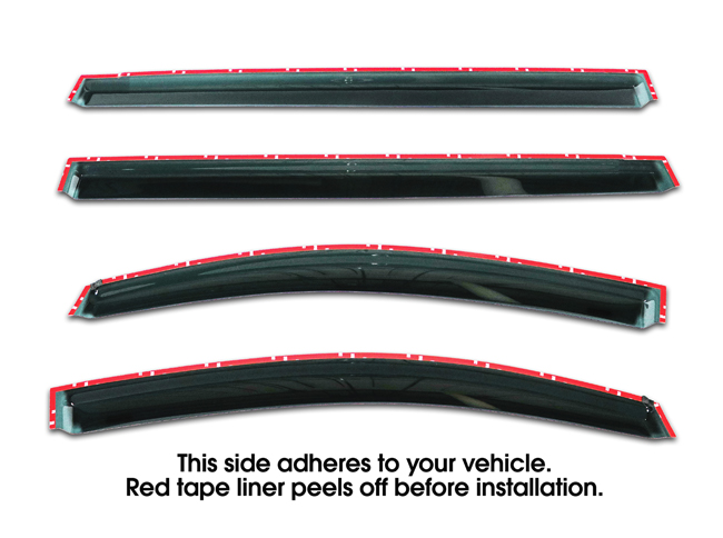 Shown with tape liner which peels off before installation: Set of Four WV-11SV-TF Tape-On Outside-Mount Window Visor Rain Guards to fit 2011-2020 Toyota® Sienna®