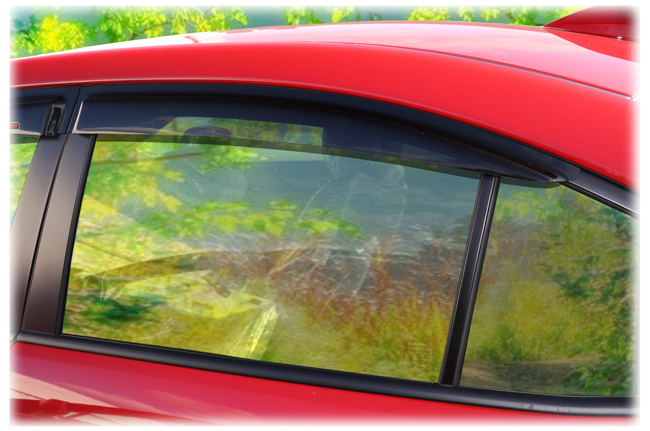 2015-2019 Subaru® Impreza WRX & STI (Sedan Models Only!) Tape-On Outside-Mount Perfect Fit Side Window Visor Rain Guards shown on a 2018 Impreza WRX STI
