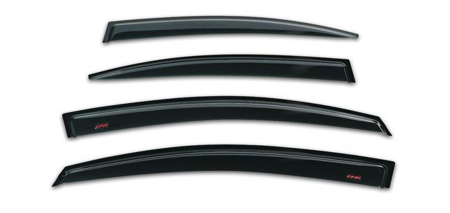 Shown: Set of four WV-12WRX-TF Tape-On Outside-Mount Window Visor Rain Guards to fit 2015-2019 WRX & STI Sedan Models