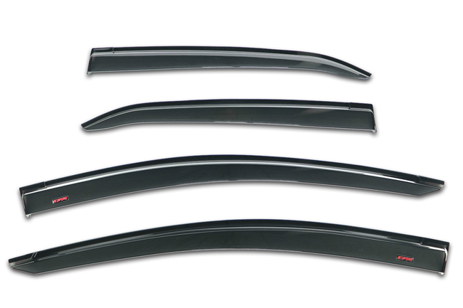 Shown: Set of Four WV-14CO-TF Tape-On Outside-Mount Window Visor Rain Guards to fit Toyota Corolla, years 2014 2015 2016 4-Door / E170 Series 