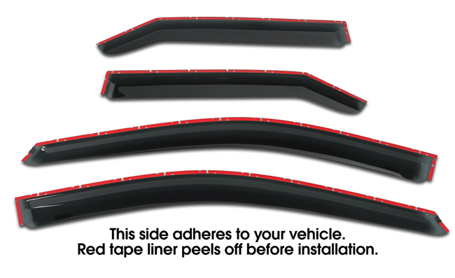 Shown with tape liner which peels off before installation: Set of Four WV-15C-TF Tape-On Outside-Mount Window Visor Rain Guards to fit 2015-2017 Toyota  Camry 