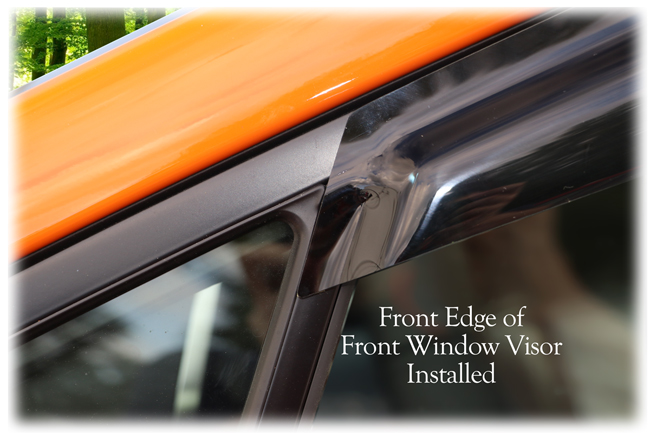 Custom-made by C&C CarWorx to fit your model's exact window dimensions for a precise installation: shown is the front edge of the front window visor.