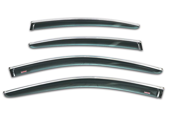 Set of 4  WV-LS-10-TF Tape-On Outside-Mount Window Visor Rain Guards With Chrome-Style Accent Trim to fit 2010-2014 Subaru Legacy Sedan 