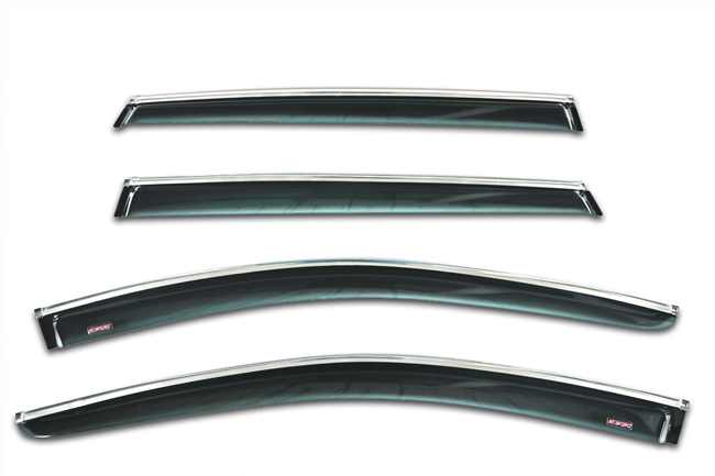 Set of 4 WV-LW-10-TF Tape-On Outside-Mount Window Visor Rain Guards With Chrome-Style Accent Trim to fit 2010-2014 Subaru Outback Wagon