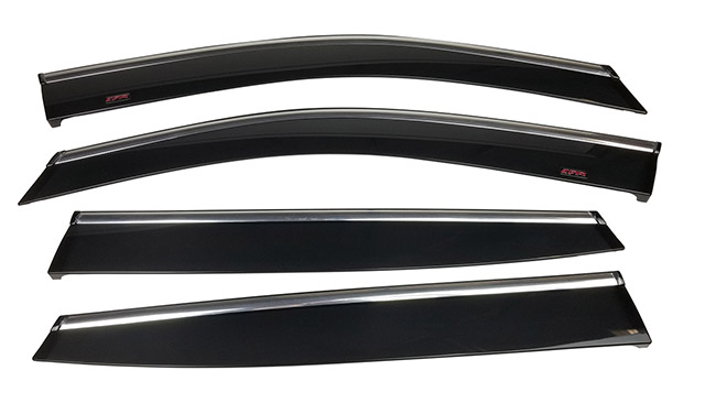 Shown: Set of four high quality Injection-Molded WV-O20-TFI Tape-On Outside-Mount Window Visor Rain Guards With Chrome-Style Accent Trim to complement your model's OEM design and fit 2020, 2021, 2022 Subaru Outback Wagon