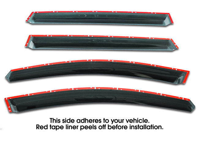 Shown with tape liner which peels off before installation: Set of 4 WV-T06-T Tape-On Outside-Mount Window Visor Rain Guards to fit 2006-2013 Subaru® Tribeca