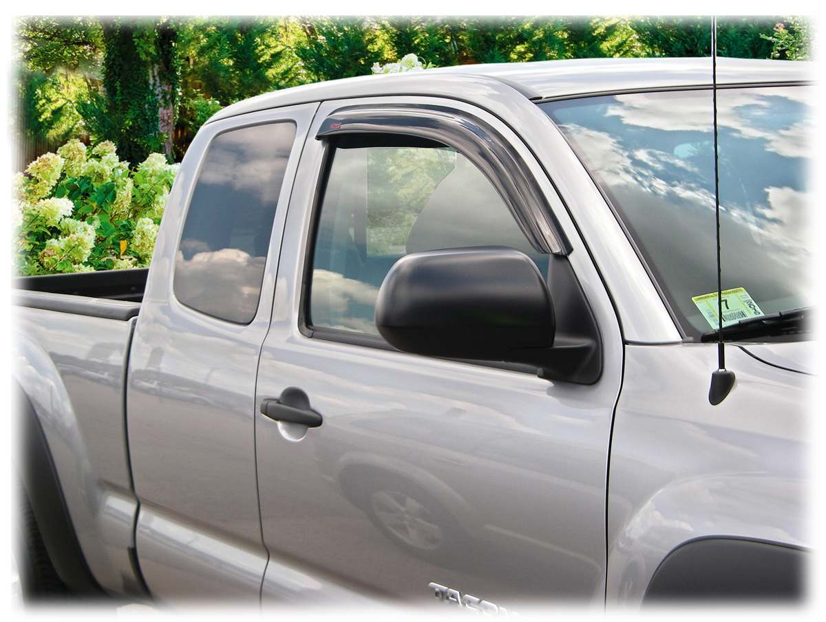 Deebior 4pcs Tape On Outside Mount Style Sun Rain Guard Vent Shade Window Visors Wind Deflectors Compatible With Toyota 2005-2015 Tacoma Double/Crew Cab 