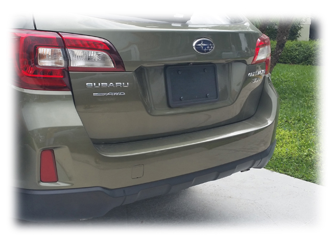 The C&C CarwWorx Rear License Bracket shown on a Subaru Outback